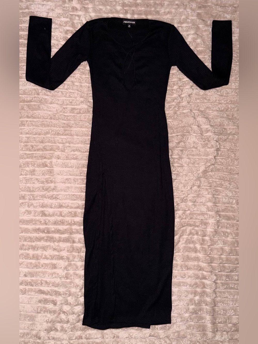 POSTER GIRL Black Ribbed Long Sleeve Midi Dress